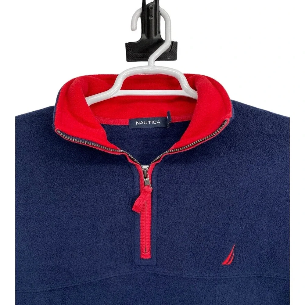Nautica‎ Vintage Fleece Jacket Men's Blue And Red Size M Pullover